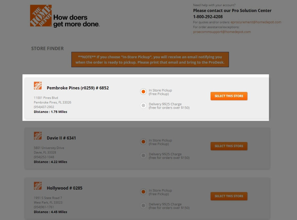 Home Depot Pickup or Delivery